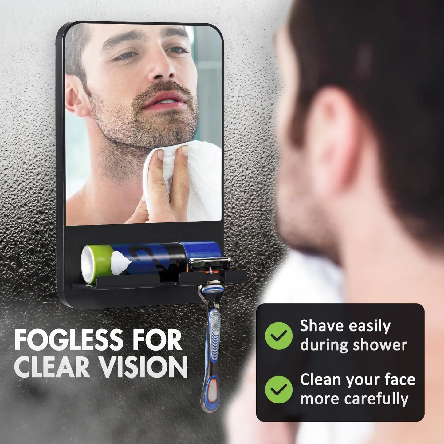 TAILI Fogless Shower Mirror for Shaving – Fog-Free Bathroom Mirror with Razor Holder, Suction Mount, Rust-Proof & Removable
