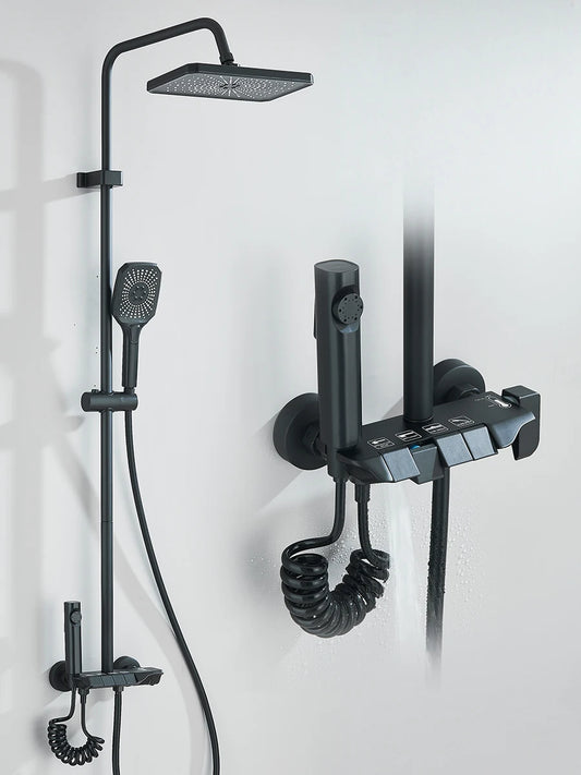 4-Way Piano Shower System – Rainfall Shower Kit with Bidet Faucet, Hot & Cold Water Mixer for Bathroom