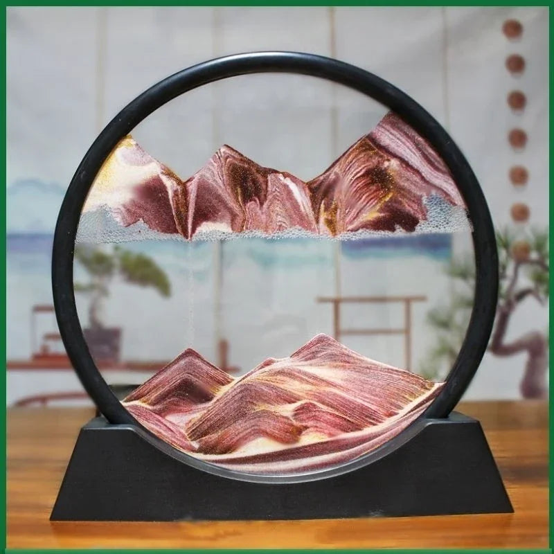 3D Moving Sand Art Picture – Round Glass Deep Sea Sandscape for Home & Office Decor