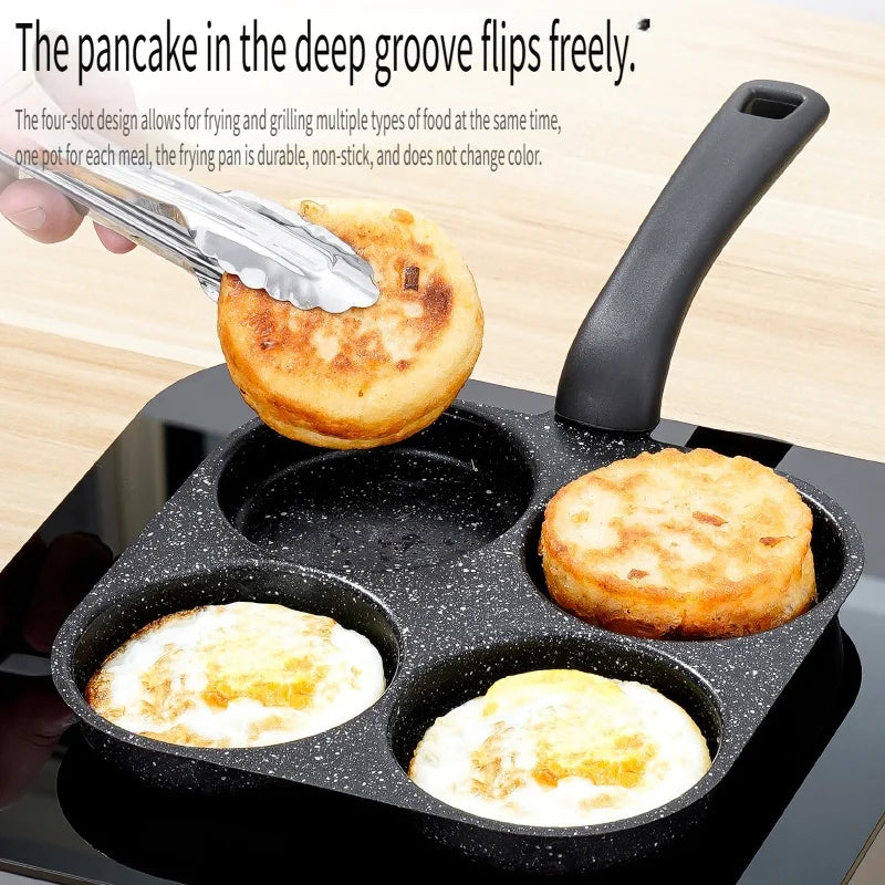 Non-Stick 4-Hole Omelette Frying Pan – Multi-Egg Breakfast & Burger Cooking Pan