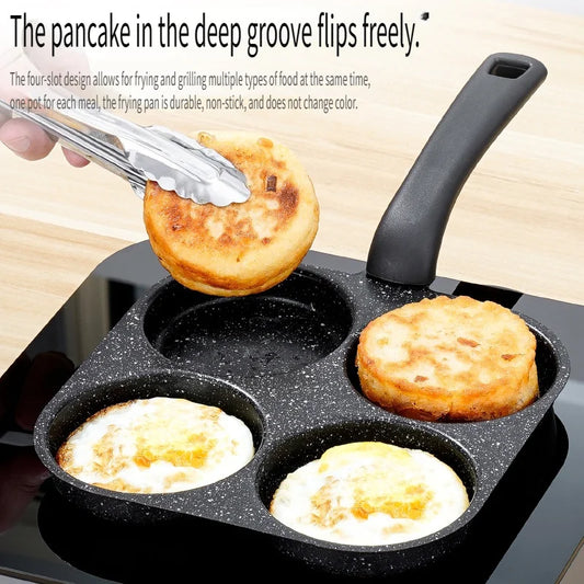 Non-Stick 4-Hole Omelette Frying Pan – Multi-Egg Breakfast & Burger Cooking Pan