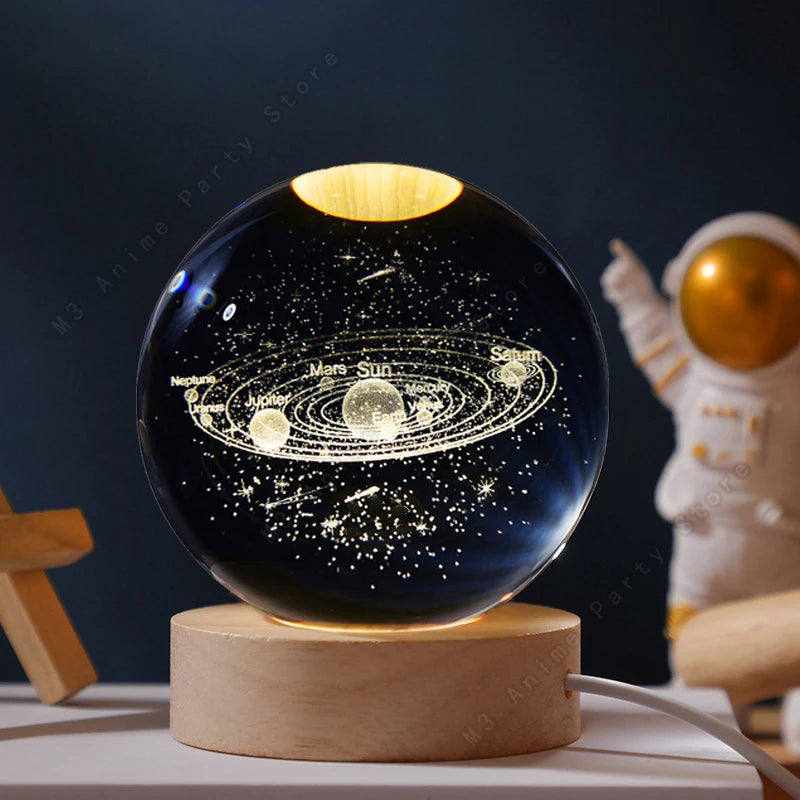 3D Crystal Ball Night Light – LED Galaxy Lamp with Saturn & Moon Design (5cm)