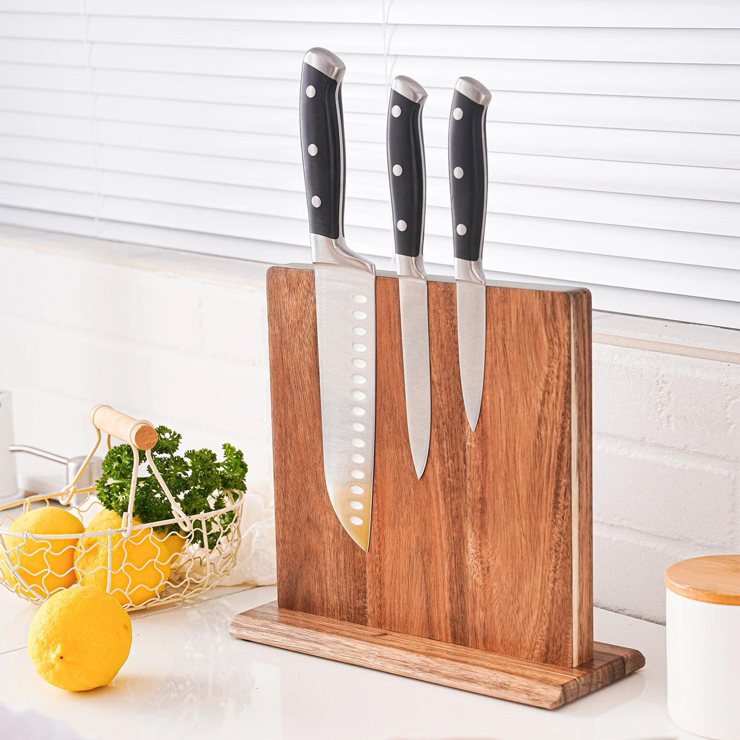 Acacia Wood Magnetic Knife Block – Strong Magnet Knife Holder Stand for Kitchen