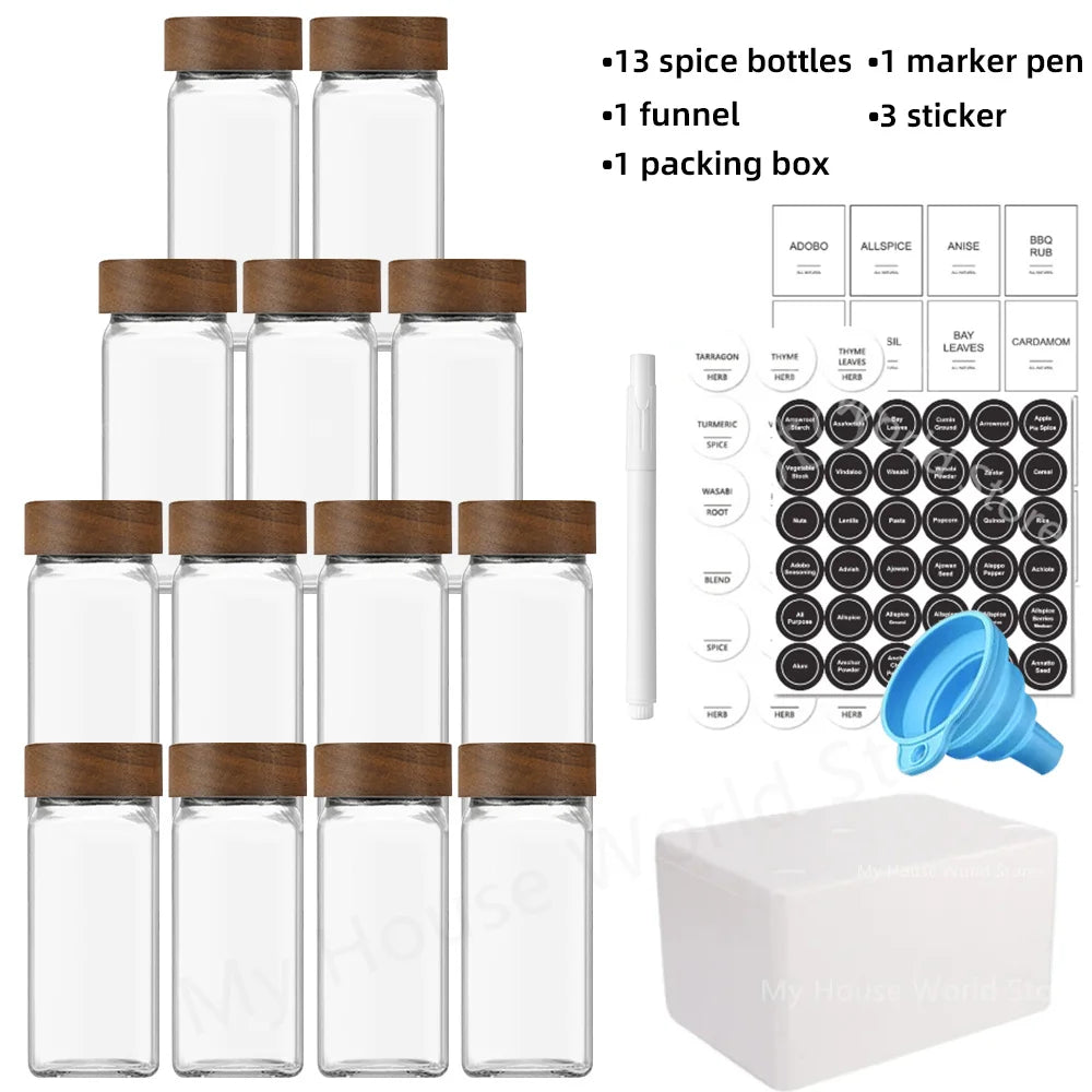 13-Piece Glass Spice Jar Set – 4oz Jars with Bamboo Lids for Kitchen Storage & Organization