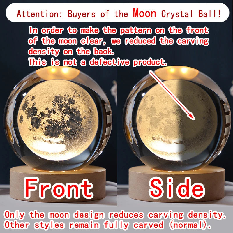 3D Crystal Ball Night Light – LED Galaxy Lamp with Saturn & Moon Design (5cm)