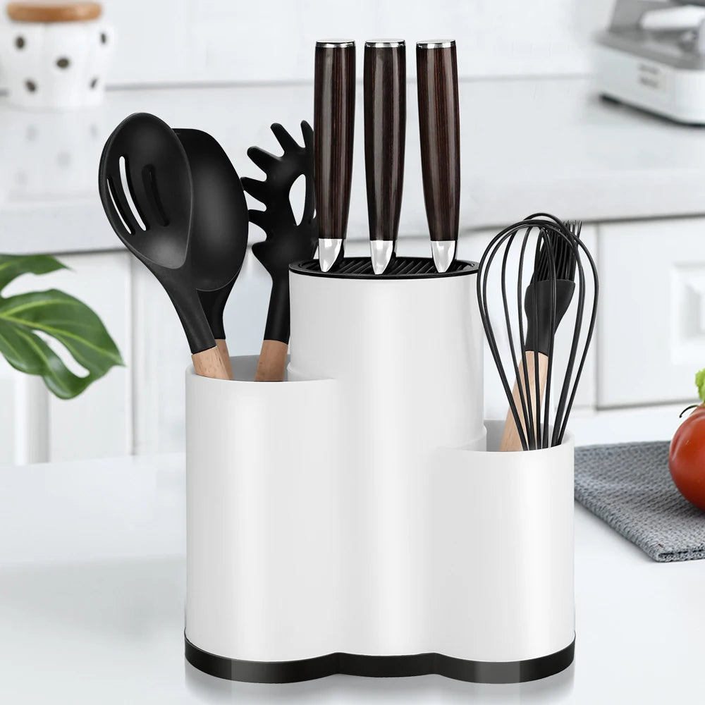 Multi-Function Knife Holder & Utensil Stand – PP Flatware Drainer Kitchen Organizer Rack