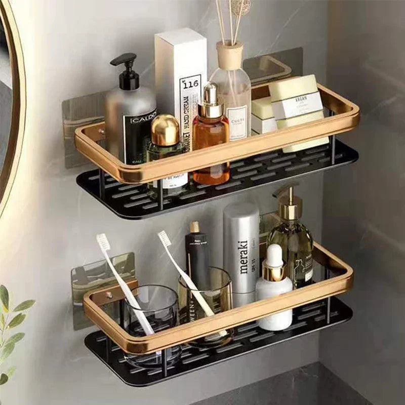 Aluminum Wall-Mounted Bathroom & Kitchen Shelf – No-Drill Shampoo & Shower Storage Rack
