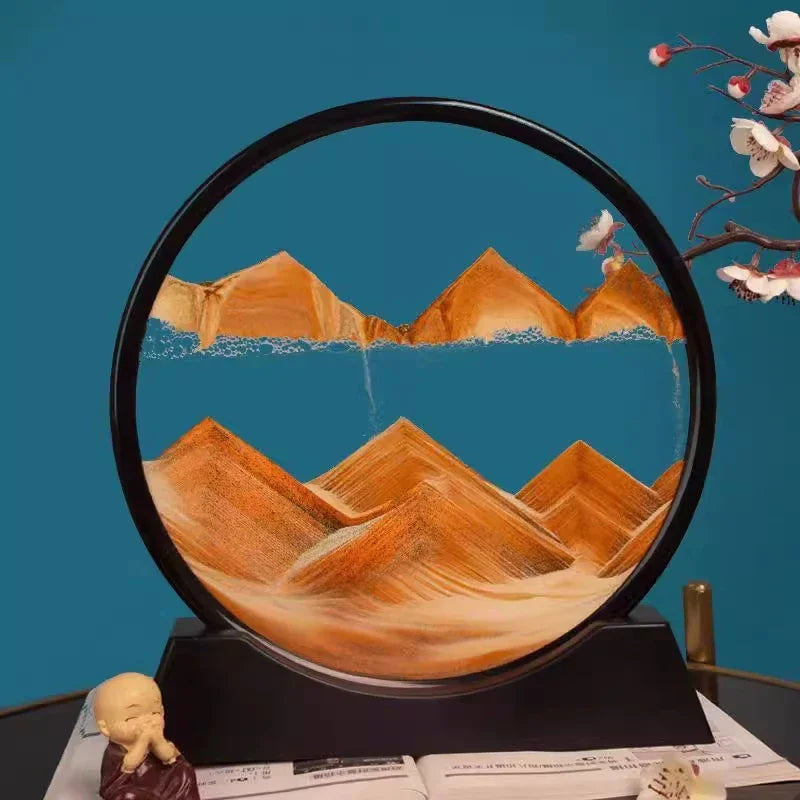 3D Moving Sand Art Picture – Round Glass Deep Sea Sandscape for Home & Office Decor