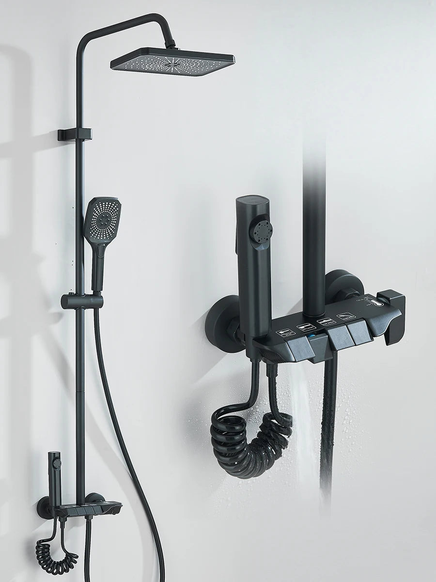 4-Way Piano Shower System – Rainfall Shower Kit with Bidet Faucet, Hot & Cold Water Mixer for Bathroom