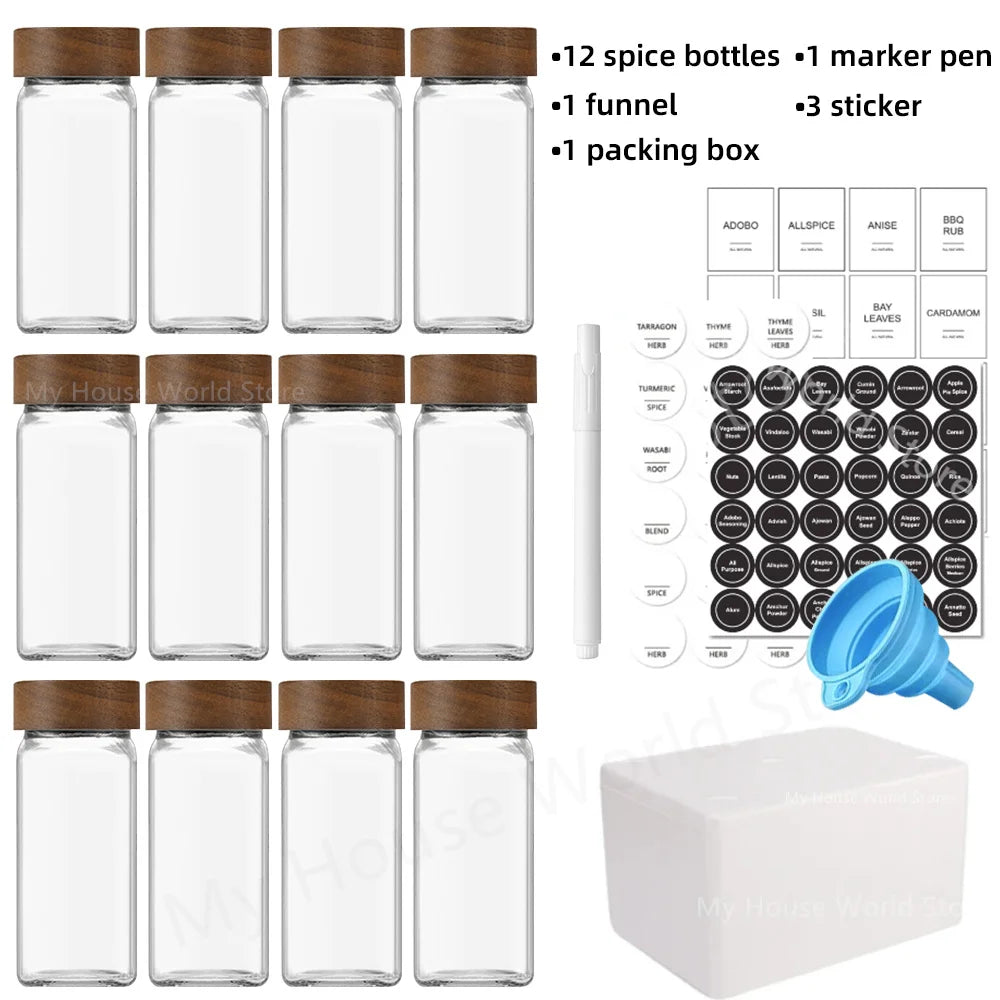 13-Piece Glass Spice Jar Set – 4oz Jars with Bamboo Lids for Kitchen Storage & Organization