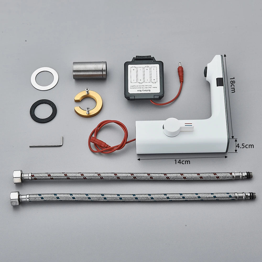 White Smart Sensor Basin Faucet – Touchless Digital Display Hot & Cold Water Mixer Bathroom Sink Tap