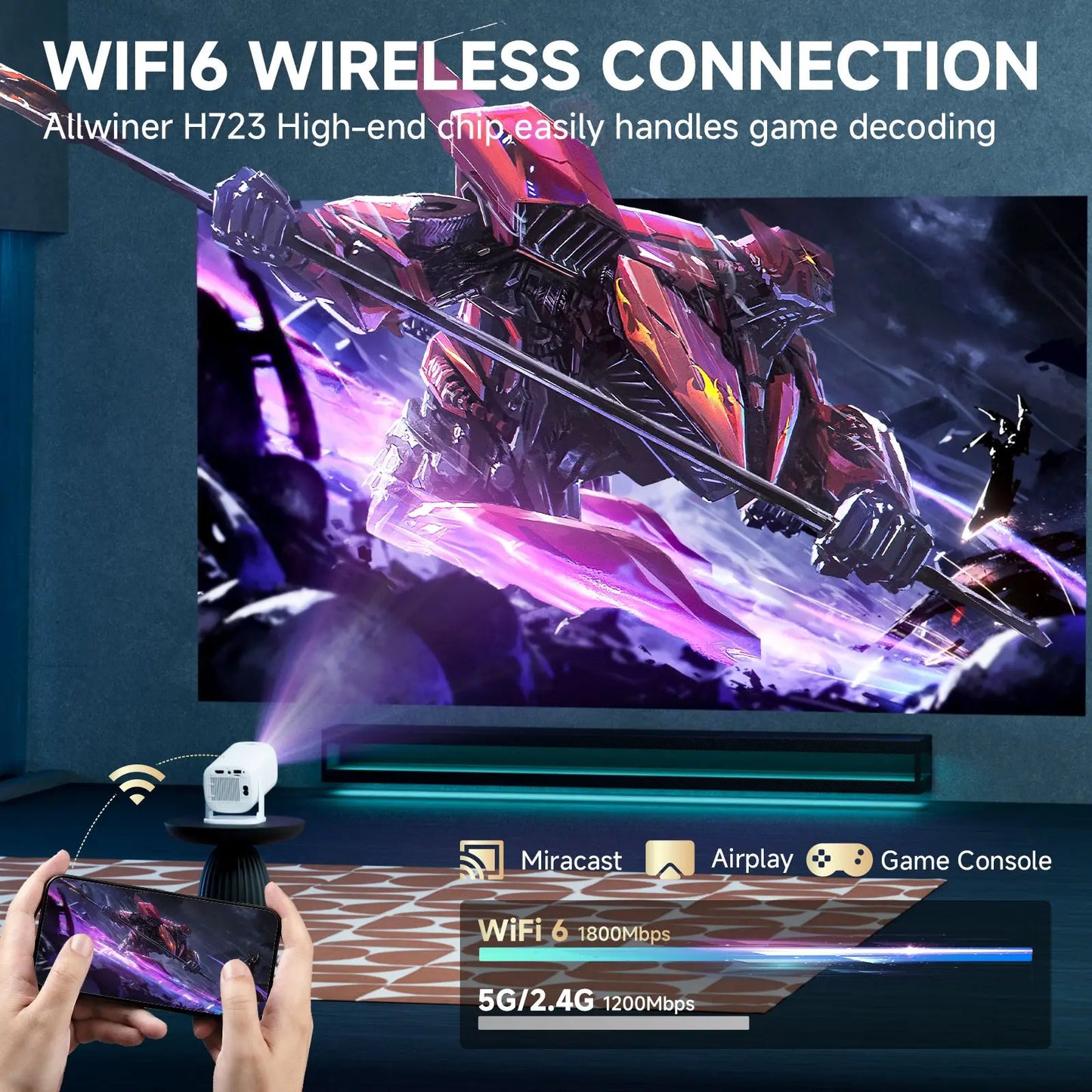 P30 PRO Smart Mini Projector – Android 14, WiFi6, BT 5.0, 4K Supported, 1280×720P Video for Home & Outdoor