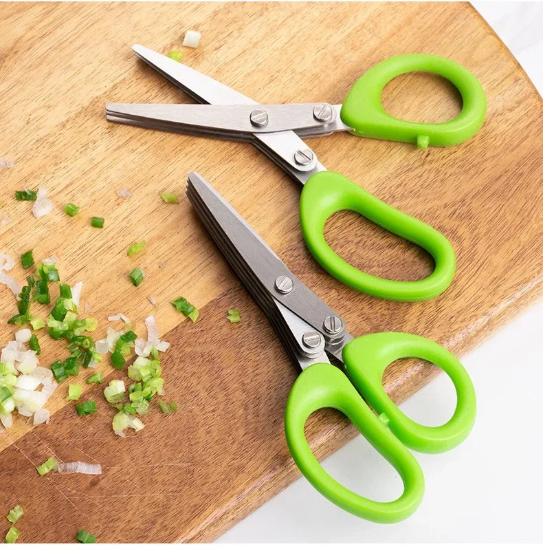 Multi-Functional Stainless Steel Kitchen Scissors – 3/5 Layer Pepper & Vegetable Chopper