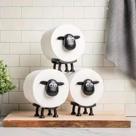 Cute Sheep Toilet Paper Holder Standalone Cartoon Animal Bathroom Decor Non-Slip Base Space-Saving Design Unique Funny Gift Idea