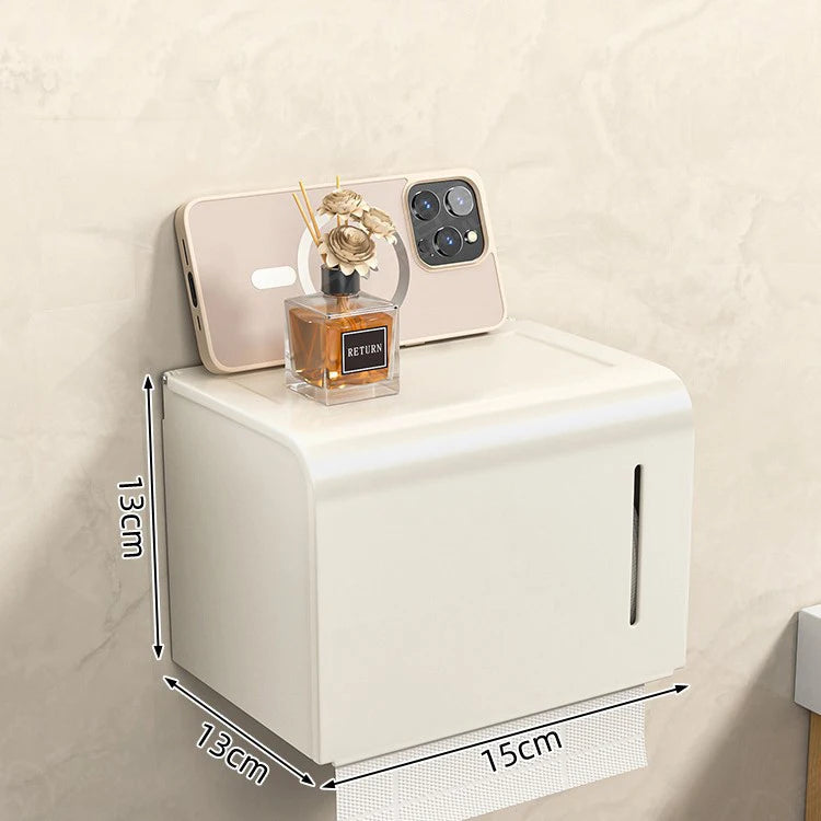 Waterproof Wall-Mounted Toilet Paper Box – Perforated Roll & Towel Storage Shelf Organizer for Bathroom