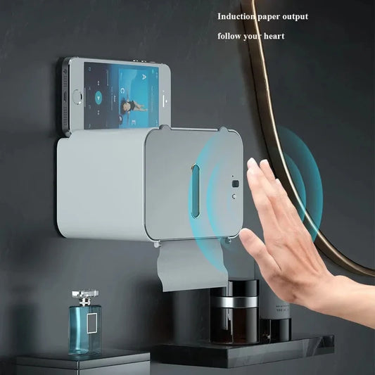 Automatic Induction Toilet Paper Holder – Wall-Mounted WC Paper Dispenser with Shelf for Bathroom