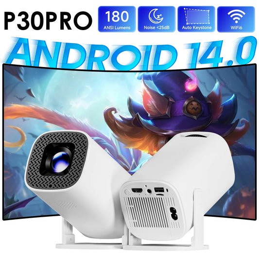 P30 PRO Smart Mini Projector – Android 14, WiFi6, BT 5.0, 4K Supported, 1280×720P Video for Home & Outdoor