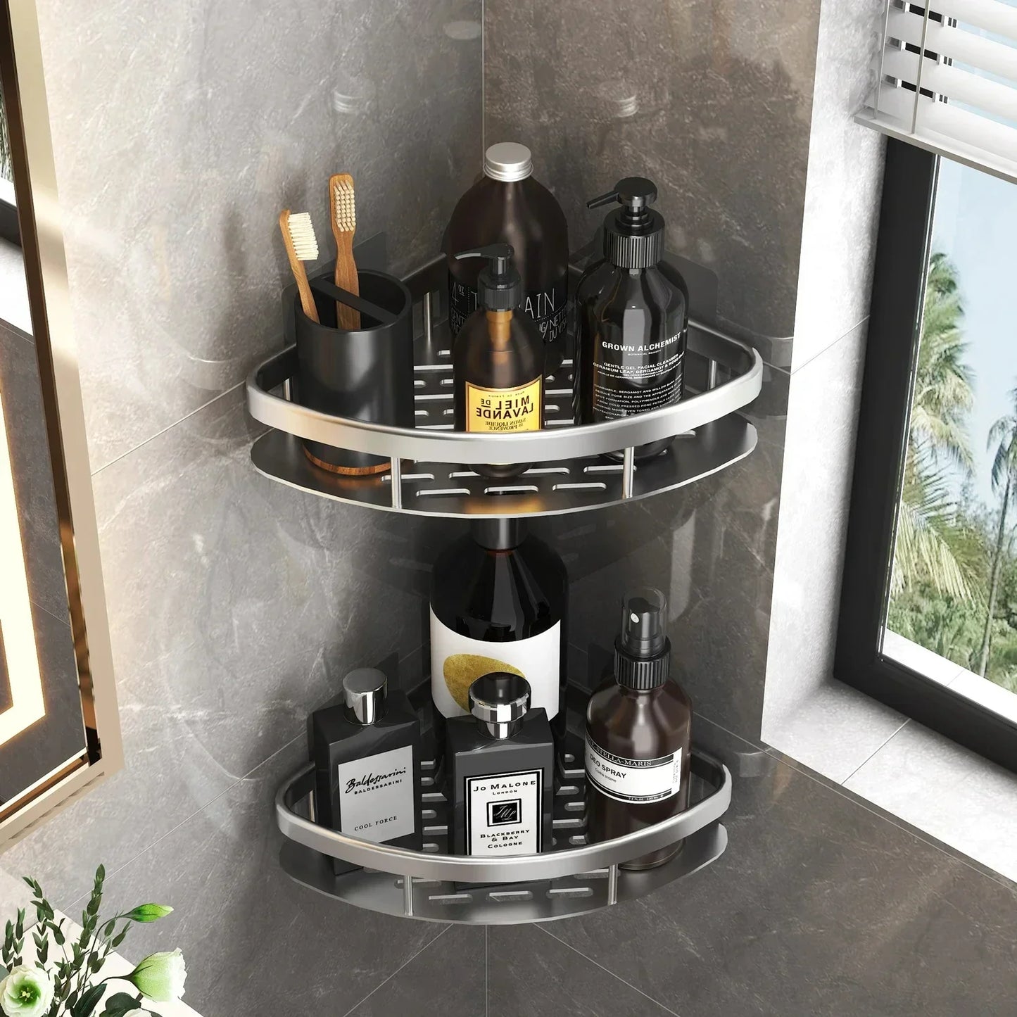Aluminum Wall-Mounted Bathroom & Kitchen Shelf – No-Drill Shampoo & Shower Storage Rack